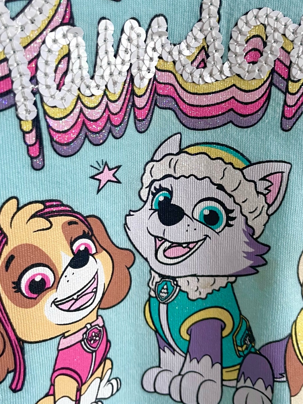4/$20💥Skye Everest Paw Patrol T-Shirt, Sequins! Arc Ruffle Hem, Pretty Teal Blue